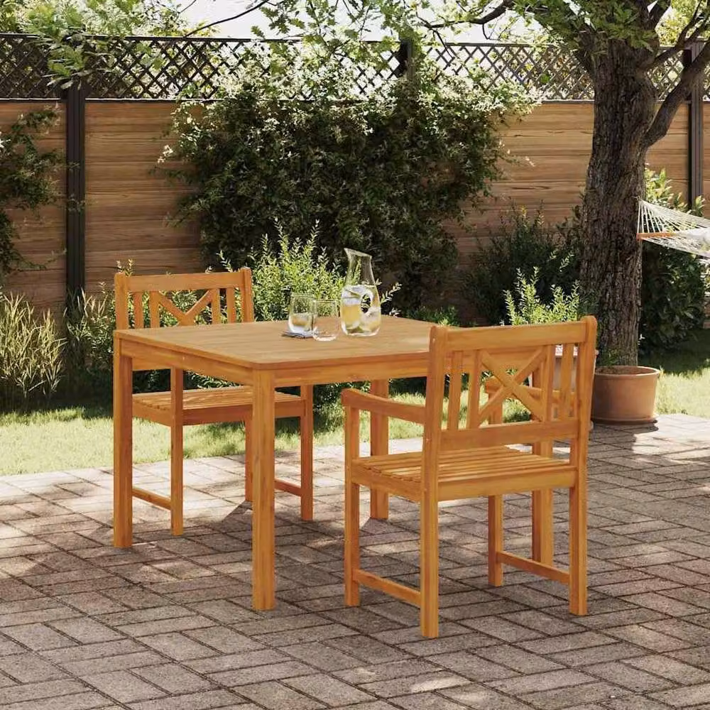 Berkfield Home 3 Piece Acacia Wood Garden Dining Set in Brown – 2