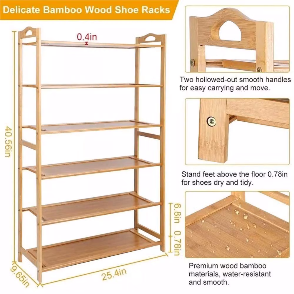 Nordara 6 Tier Brown Wooden Shoe Rack Storage Shelf Unit – 2