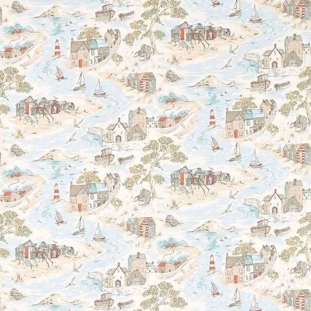 Clarke & Clarke Waterfront Fabric in Blue and Multicolour