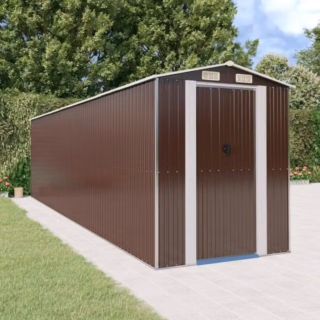 Berkfield Home Garden Shed in Dark Brown, Galvanised Steel with Gable Roof and Sliding Doors, W/D/H: 192 x 772 x 223 cm – 1