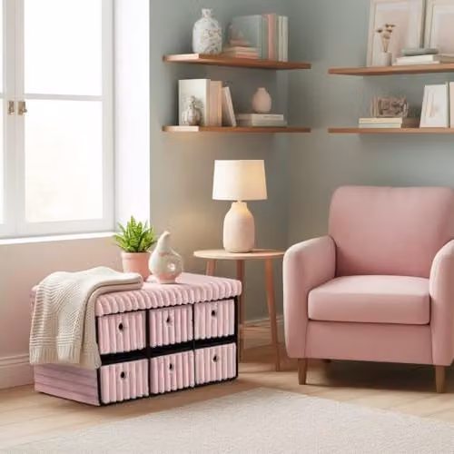 Gaveno Cavailia Pink Upholstered Storage Bench Box, W/D/H: 76 x 35 x 35 cm – 3