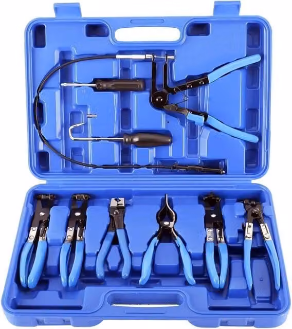 Nordara 10-Piece Blue Steel Hose Clamp Clip and Wire Locking Pliers Set