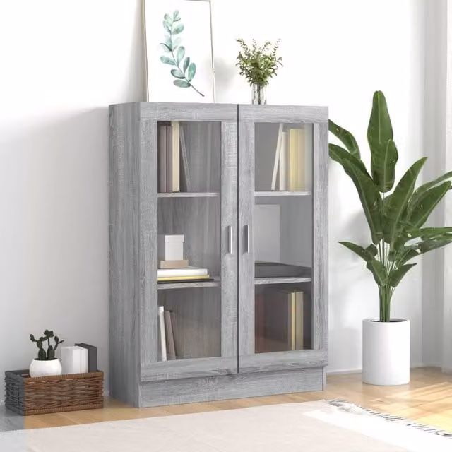 Berkfield Home Grey Sonoma Vitrine Cabinet with Glass Doors, W/D/H: 82.5 x 30.5 x 115 cm