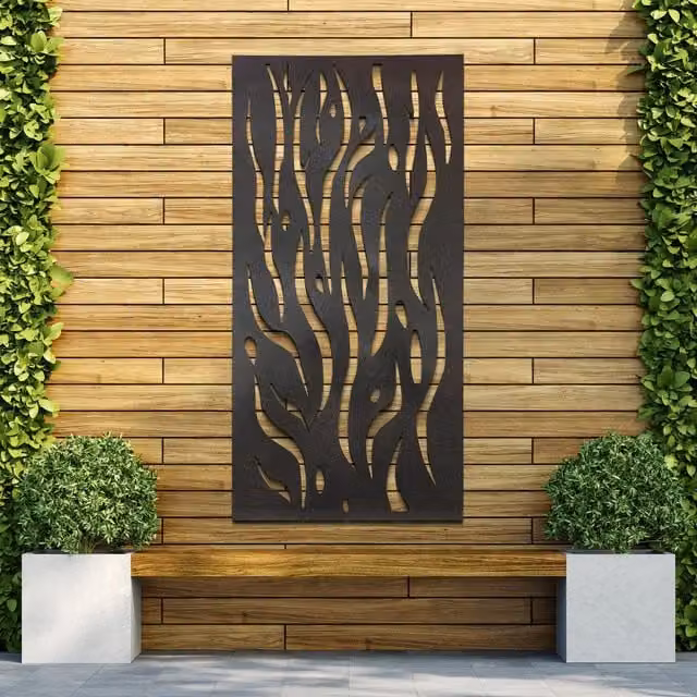 MirrorOutlet Amarelle Extra Large Metal Flame Design Garden Screen, Black, H 180 cm x W 90 cm