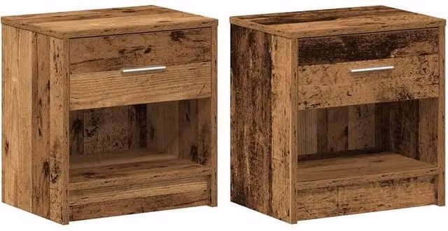 Berkfield Home Set of 2 Bedside Cabinets with Drawer in Brown Old Wood, W/D/H: 39 x 28 x 41 cm – 1