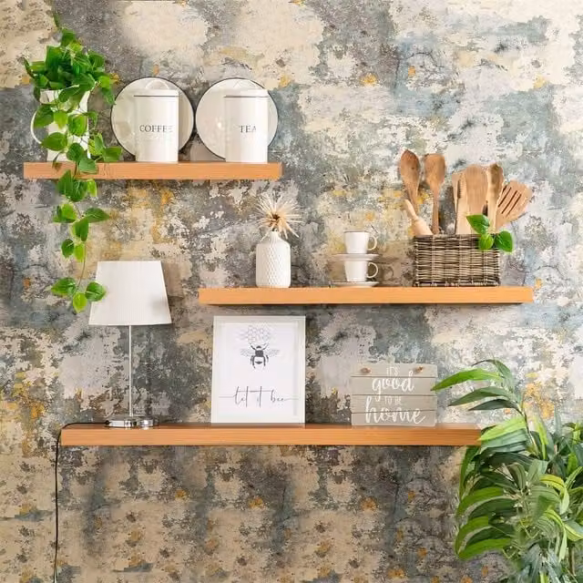 EONLION Brown Wooden Floating Wall Shelf, Width: 50 cm
