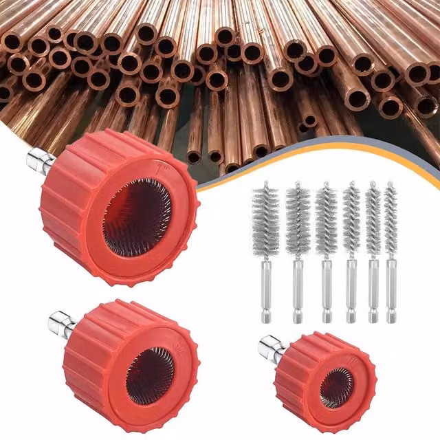 NESTLUNE 9x Red Copper Pipe Cleaner Brush for Drill/Driver, Stainless Steel, W/D/H: 100 x 15 x 15 cm