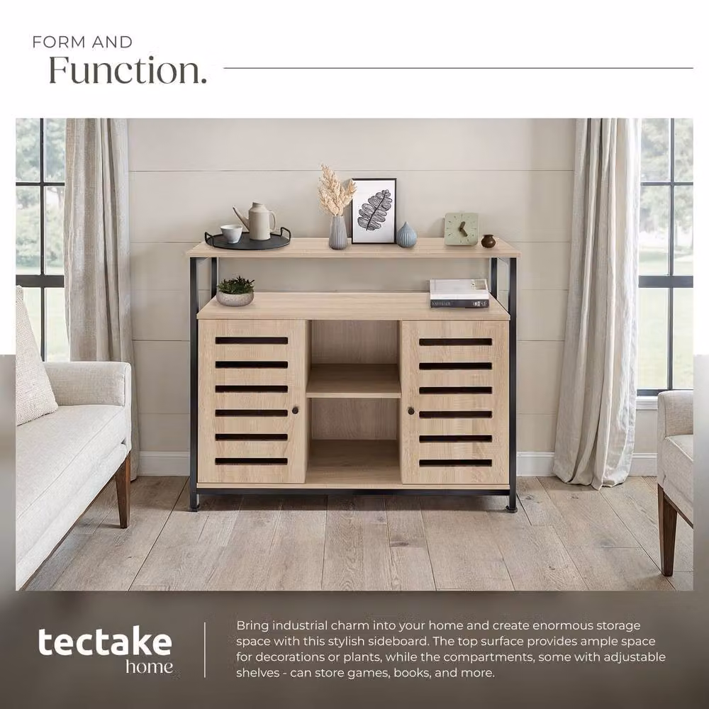 tectake Warrington Sideboard in Brown and Black with 2 Shelves and 3 Storage Compartments – 4