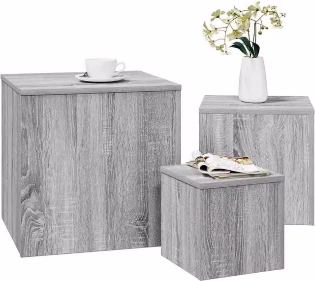Berkfield Home Set of 3 Nesting Side Tables in Grey Sonoma Matt MDF