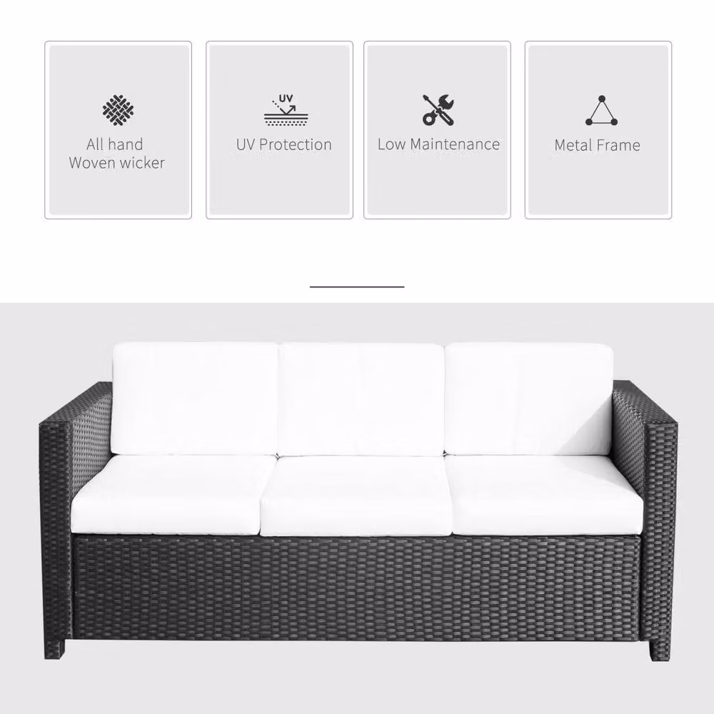 Wyld Haus Sudori 3 Seater Outdoor Sofa in Black Rattan with Cream Cushions – 3