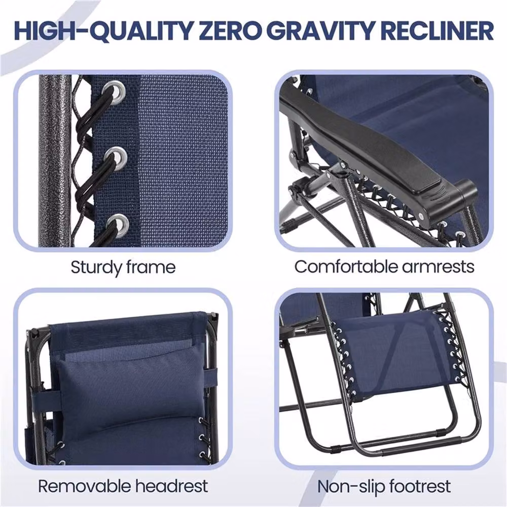 Kelvenix 2-Piece Zero Gravity Garden Chairs in Blue with Sun Canopy, Adjustable Headrest and Side Tray – 5