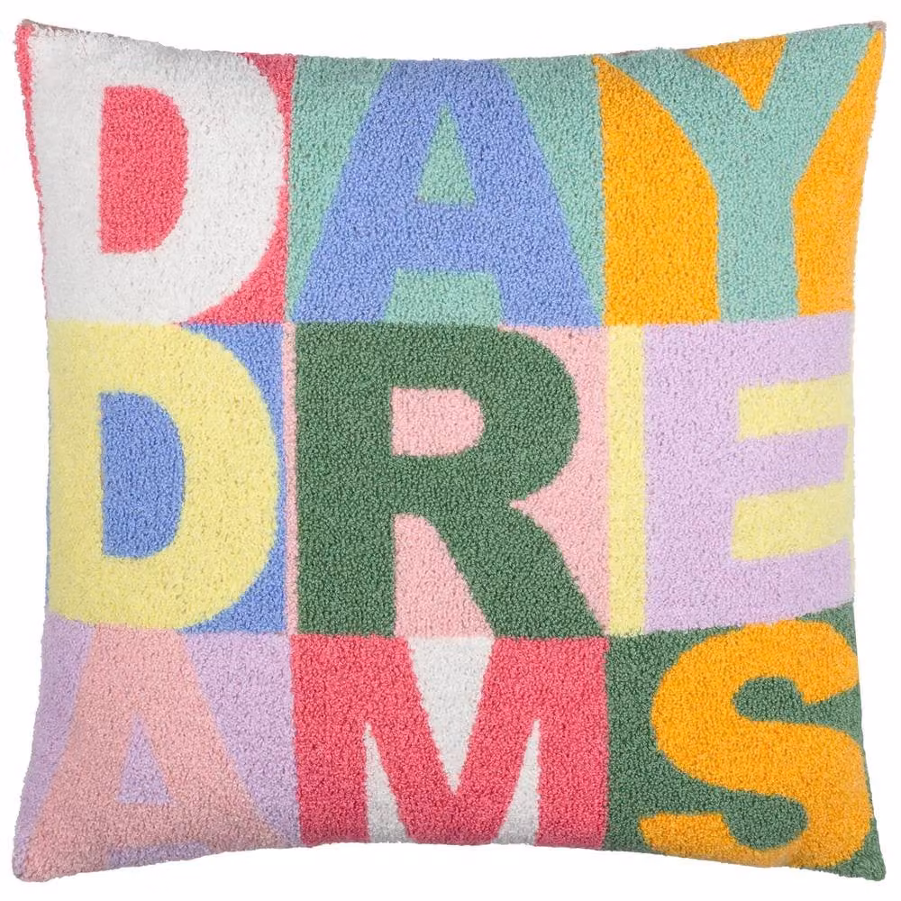 furn Daydreams Reversible Slogan Tufted Micro Bouclé Decorative Cushion, Multicolour, W/D/H: 43 x 43 x 43 cm – 2