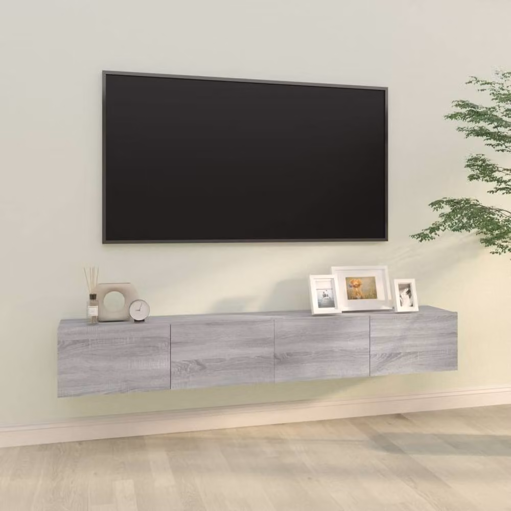 Berkfield Home Set of 2 Wall Mounted TV Cabinets in Grey Sonoma, W/D/H: 100 x 30 x 30 cm – 2