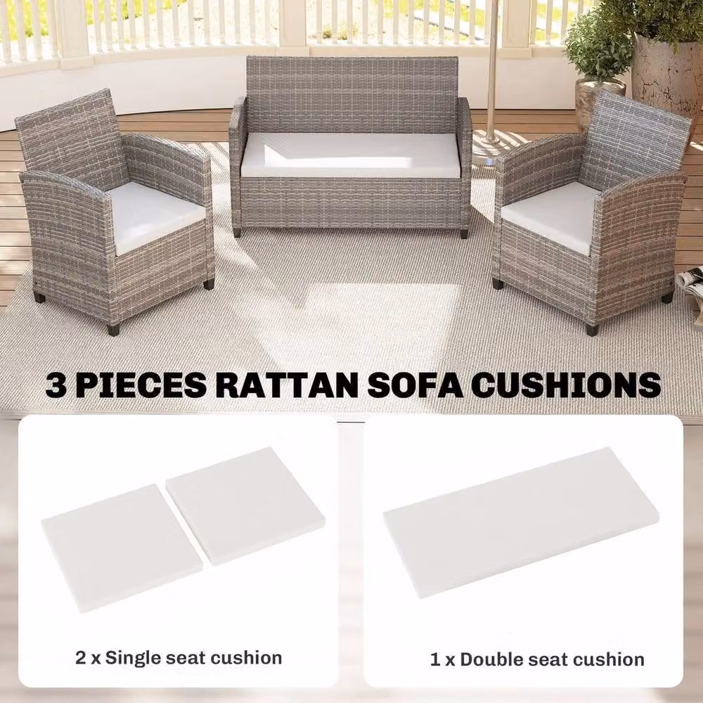 EONLION 3-Piece Rattan Garden Seat Cushion Pads in Cream, Width: 100 cm – 2
