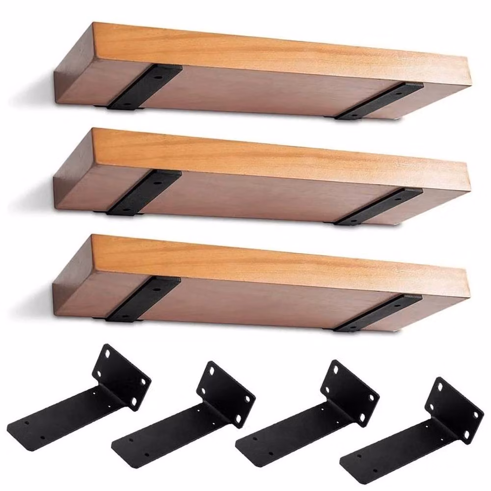 NESTLUNE Heavy Duty Black Cast Steel Shelf Brackets, Pack of 2, W/D/H: 100 x 15 x 6 cm – 3