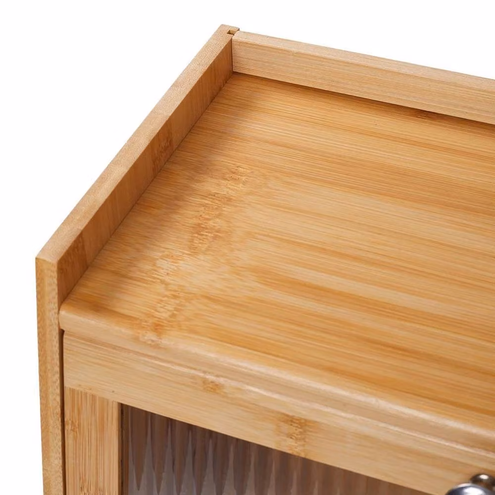Kelvenix 2 Tier Bamboo Bread Storage Cabinet with Glass Doors in Brown and Beige – 3