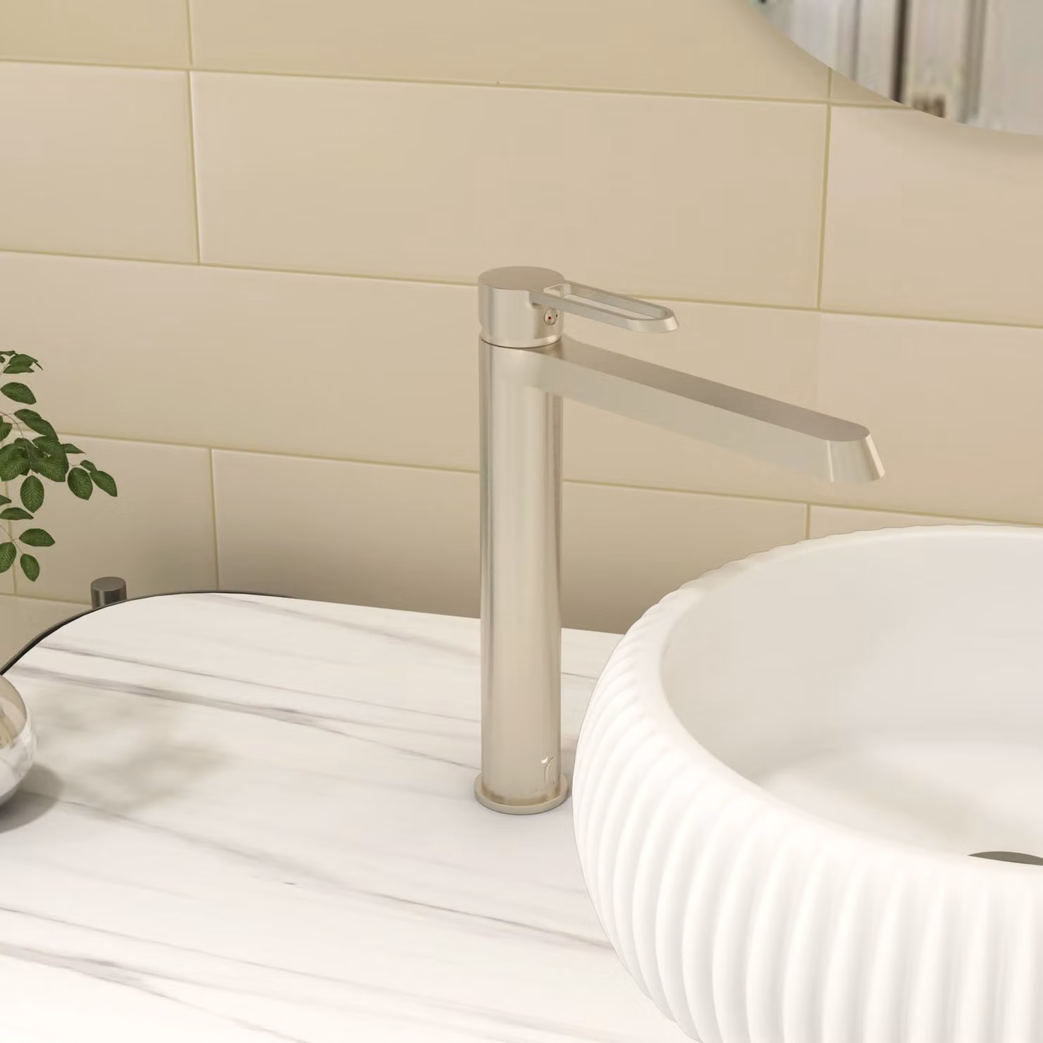 Royal Bathrooms Noble High Rise Round Mono Basin Mixer Tap in Brushed Nickel