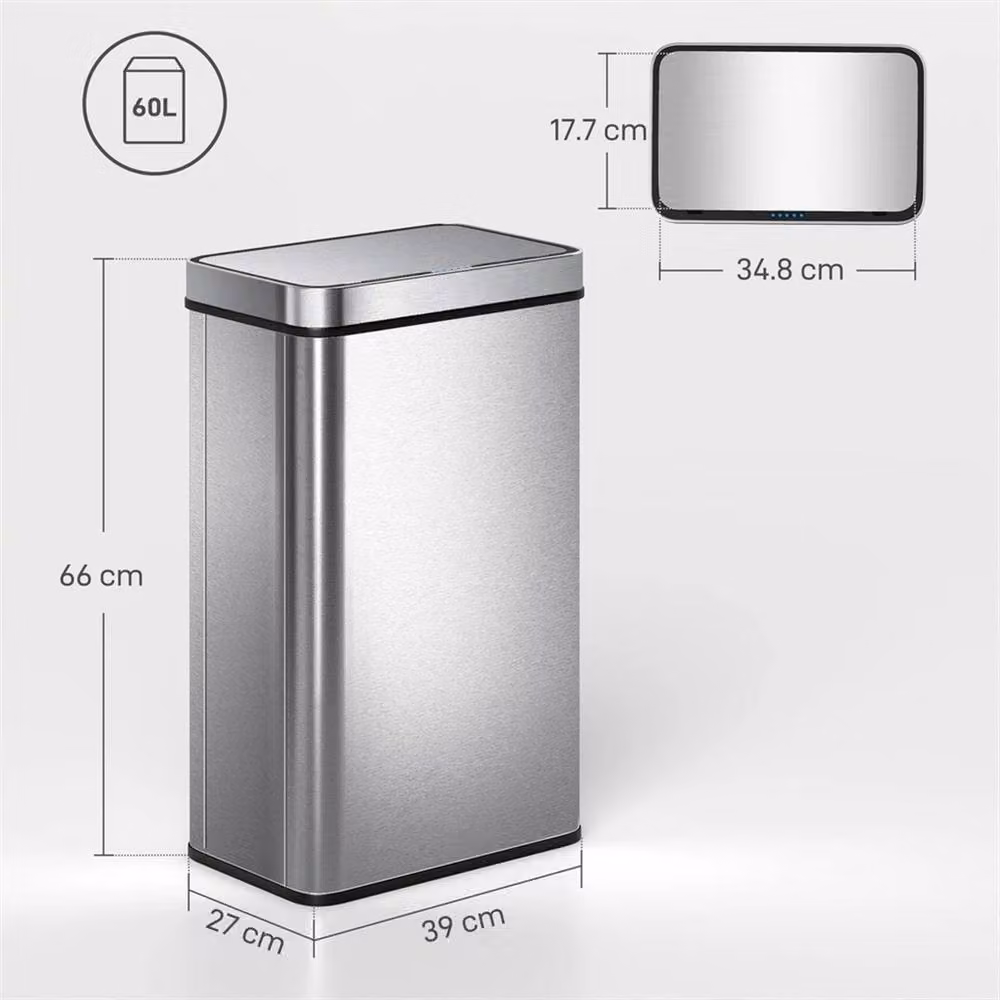 KORVIXA 60 L Sensor Kitchen Bin in Silver Stainless Steel with Fingerprint Proof Finish – 2