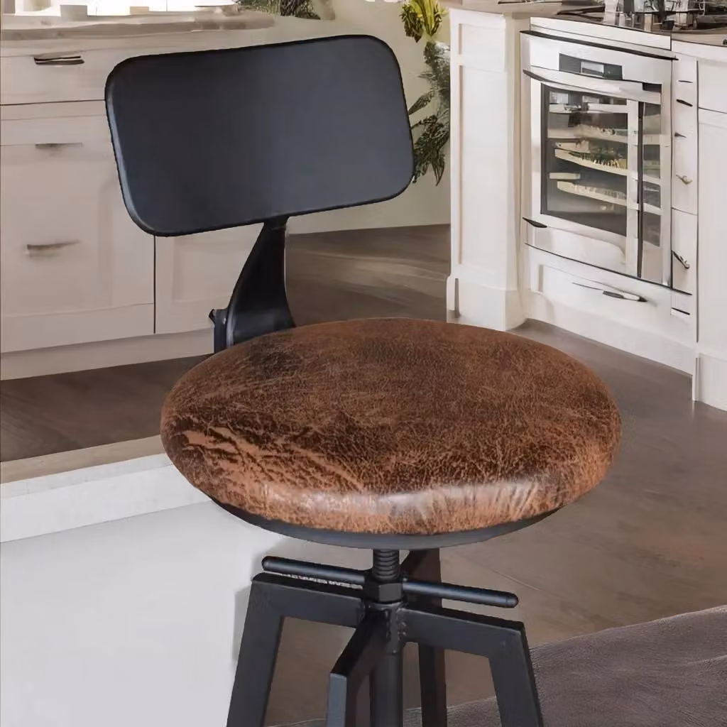 Rafaelo Mobilia Industrial Retro Bar Stool with Back in Brown Synthetic Leather – 2