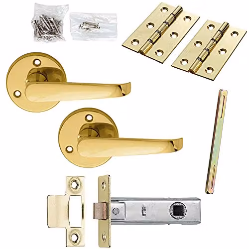 Loops Brass Victorian Scroll Door Handle and Latch Pack with Round Rose