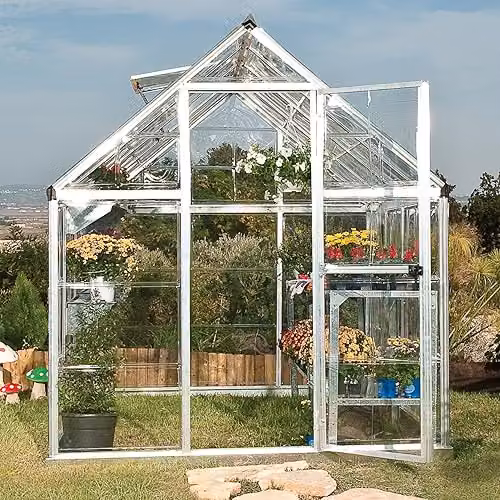 Palram Canopia Harmony 6x10 Silver Greenhouse with Clear Polycarbonate Panels and Aluminium Frame – 2