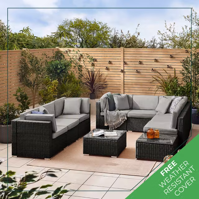 FurnitureboxUK Orlando 10 Seater Rattan Garden Sofa Set in Black