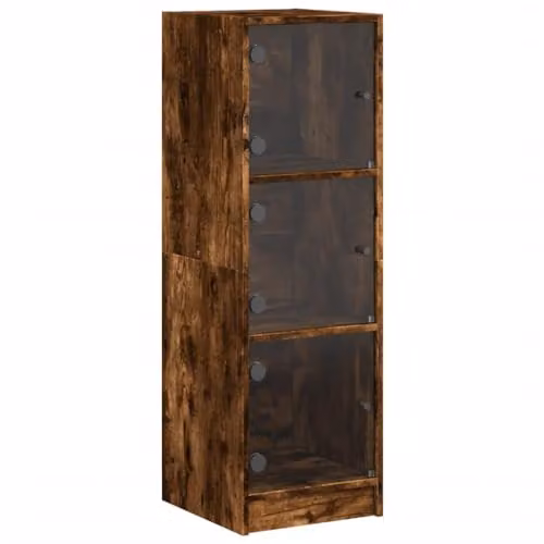 vidaXL Modern Highboard in Smoked Oak with Glass Doors, W/D/H: 35 x 37 x 109 cm