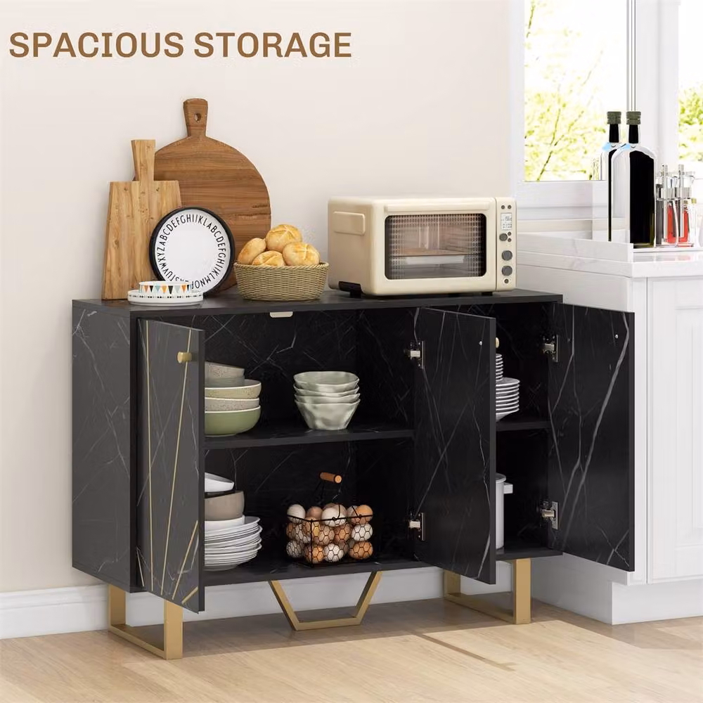 EONLION Modern Black and Gold Sideboard Storage Cabinet – 3