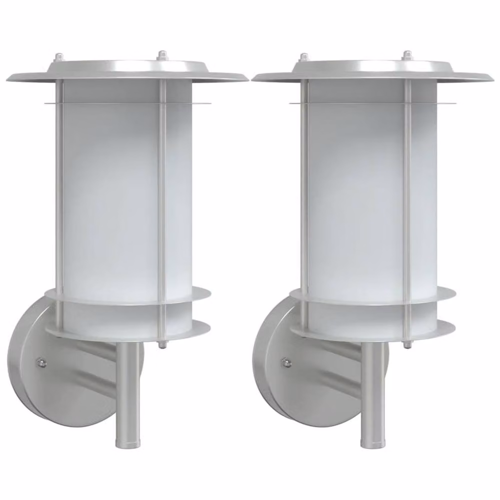 Berkfield Home Set of 2 Silver Stainless Steel Outdoor Wall Lights for Garden