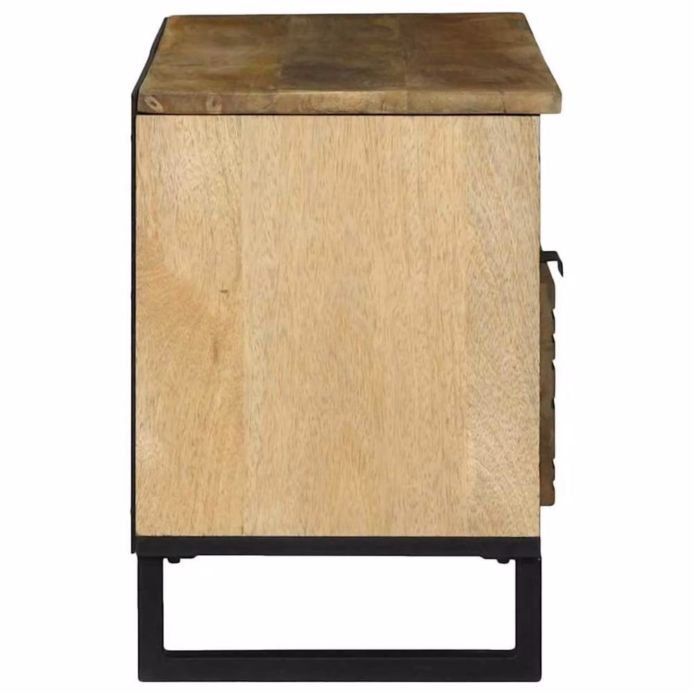 Berkfield Home Modern TV Cabinet in Brown Mango Wood and Black Metal, W: 100 cm, D: 46 cm, H: 33.5 cm – 3