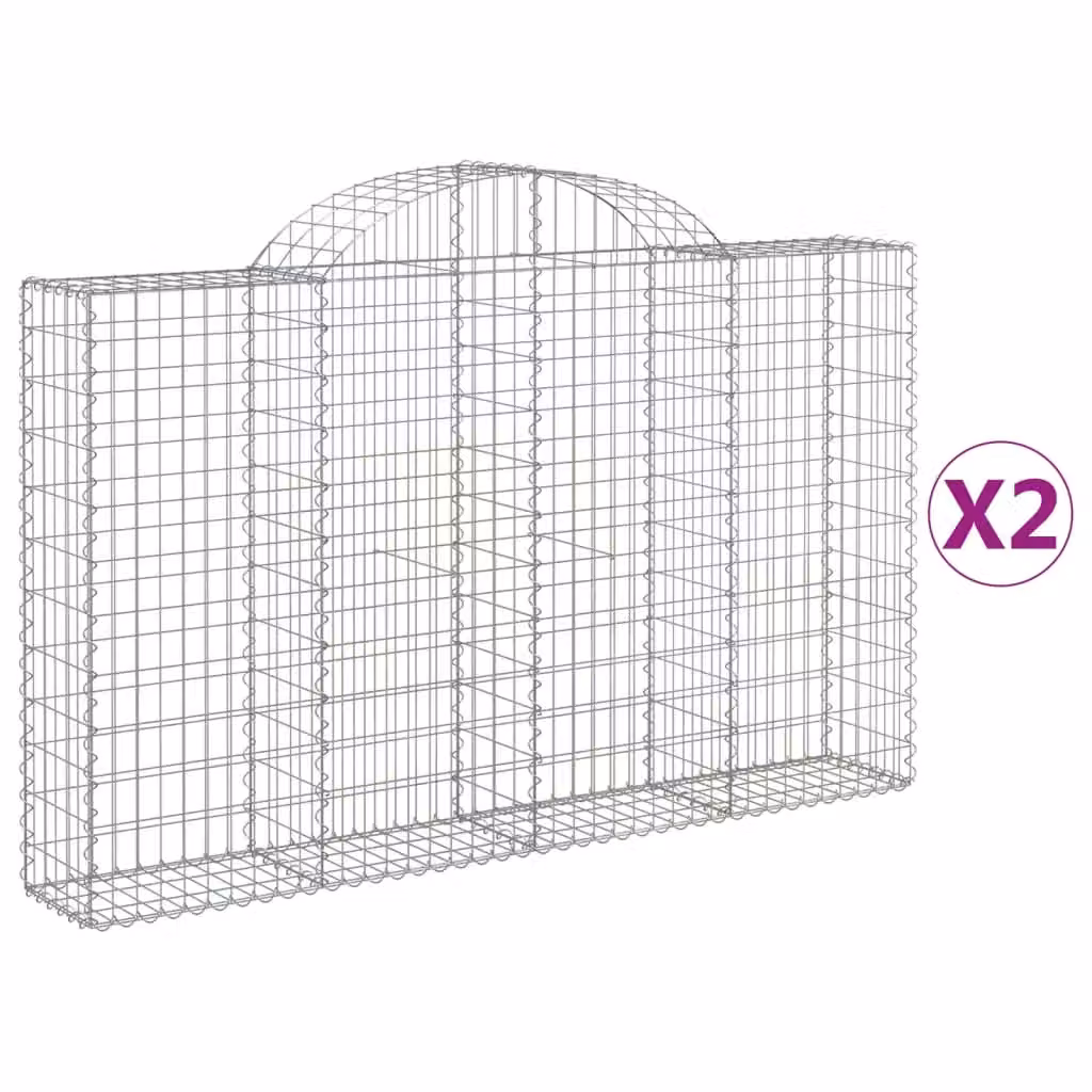 Berkfield Home Arched Gabion Baskets, 2 Piece Set, Silver Galvanised Steel, W: 200 cm, D: 30 cm, H: 120-140 cm – 2