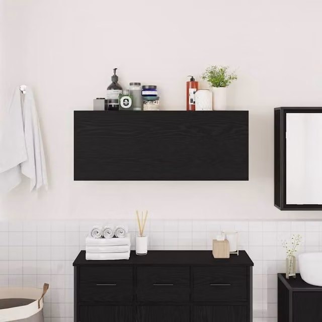 Berkfield Home Black Decorative Bathroom Wall Cabinet W/D/H: 100 x 25 x 40 cm