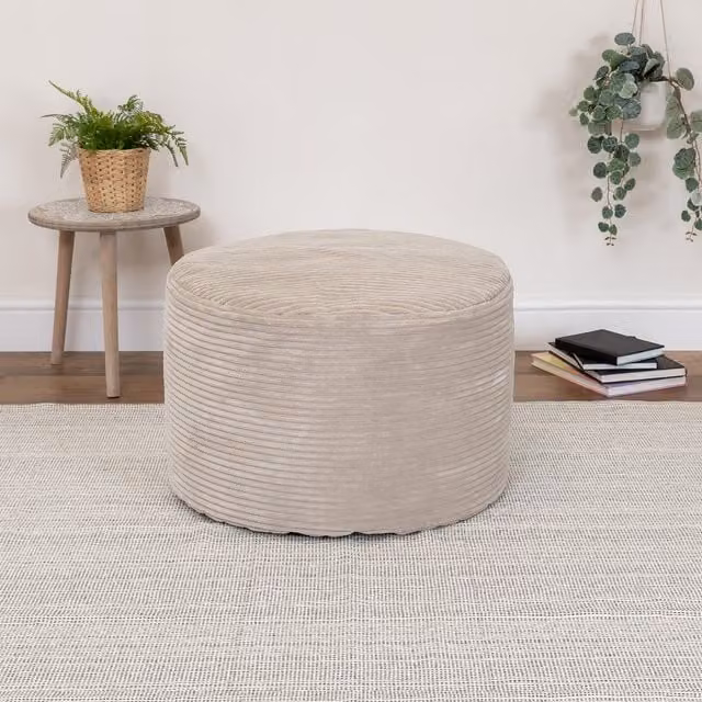 icon Milano Bean Bag Footstool in Beige Corduroy