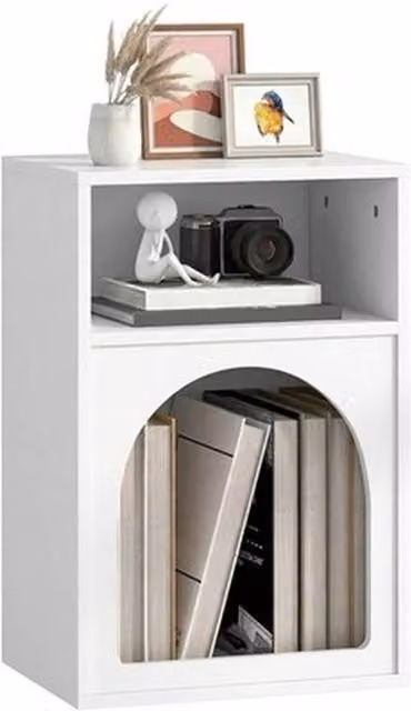 NESTLUNE Modern White Bedside Table with Media Compartments