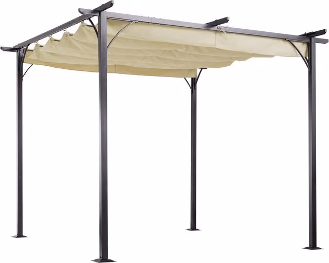 Outsunny Retractable Roof Garden Gazebo with Sides in Beige, W/D/H: 300 x 300 x 230 cm