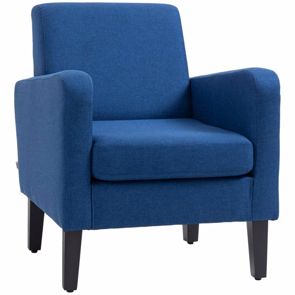 Wyld Haus Niro Blue Linen Look Box Armchair with Solid Rubberwood Frame – 2