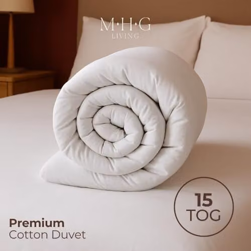MHG Living 15 Tog Winter Double Duvet, White, W/D/H: 200 x 200 cm, Hypoallergenic Hollowfibre with 100% Cotton Cover – 2