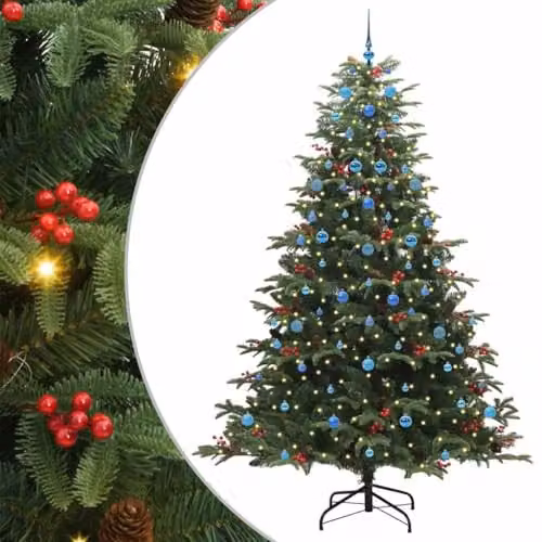 vidaXL Artificial Christmas Tree with 300 LEDs and Stand, Green, Height: 240 cm
