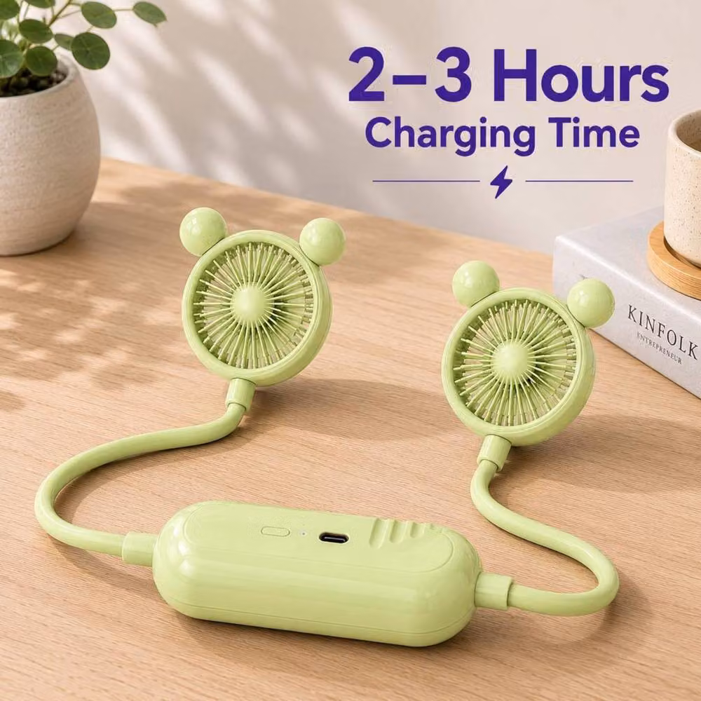 Dyzi Portable Neck Fan, USB Rechargeable, 3 Speeds, Green – 2
