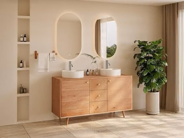 Vente-unique Solid Oak Vanity Unit in Light Natural Oak