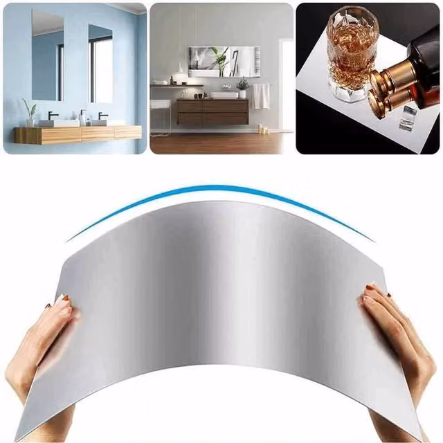 PAWNORA Unframed Rectangular Bathroom Mirror with Self-Adhesive in Silver – 1