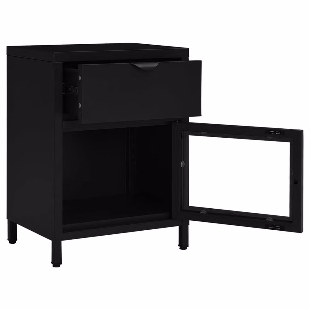 Berkfield Home Black Modern Nightstand in Steel and Glass, W/D/H: 40 x 30 x 54.5 cm – 5