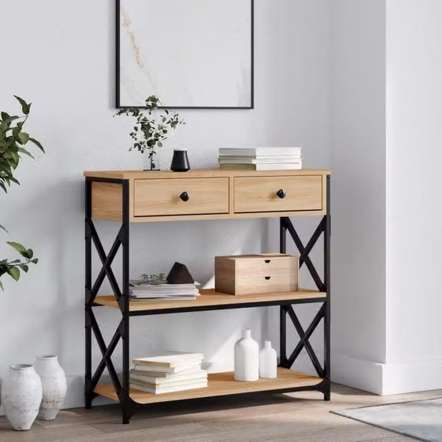 Berkfield Home Sonoma Oak Console Table in Brown, W/D/H: 75 x 28 x 75 cm