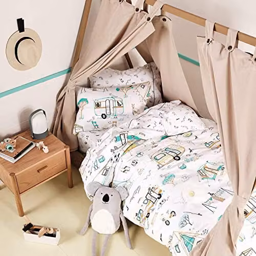Linen House Down By The River Kids Cotton Percale Duvet Cover Set - Yellow, White and Black - W/D/H: 140 x 200 cm – 2