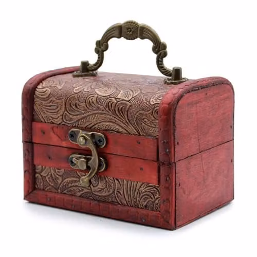 Ancient Wisdom Large Colonial Floral Embossed Rustic Wood Tabletop Box in Multicolour Red