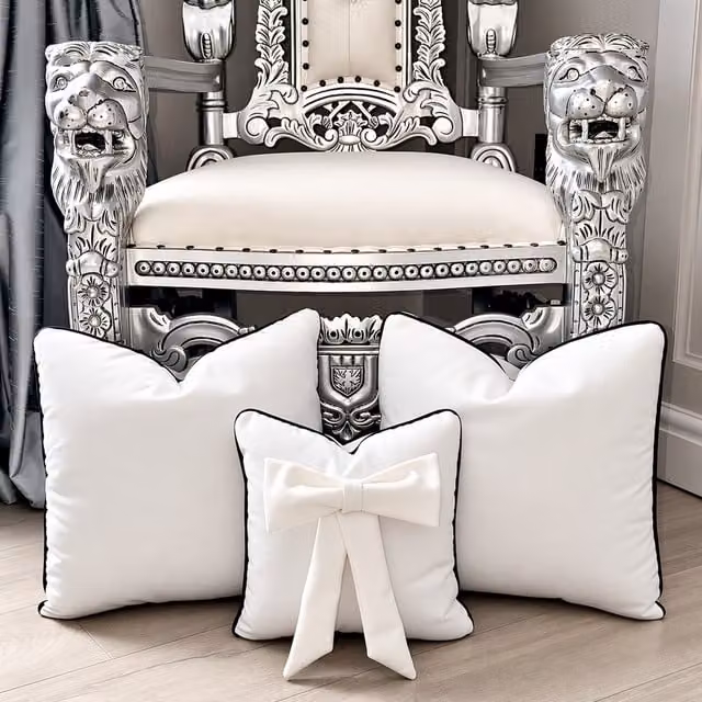 Fabricnco Set of 3 White Plush Velvet Square Cushions with Piping