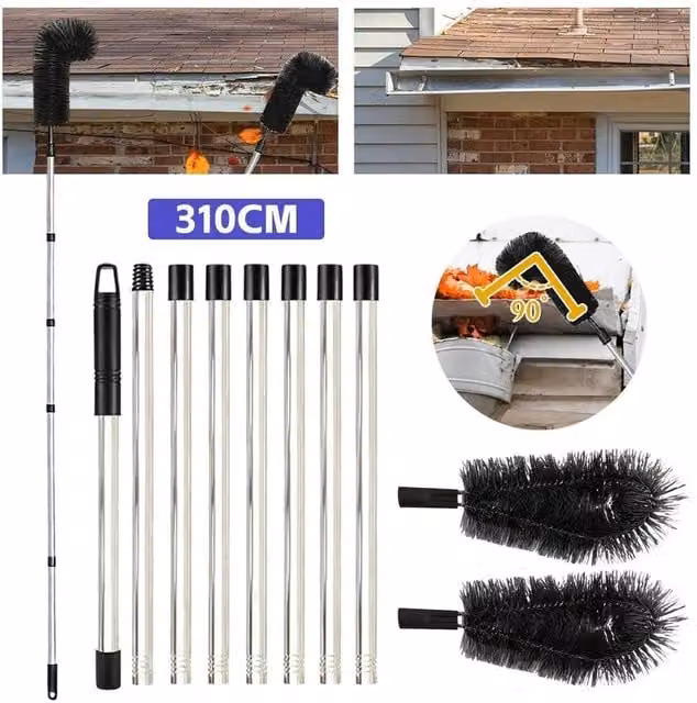 SPETLEK Silver Telescopic Water Fed Gutter Cleaning Brush with Microfibre Steel Head