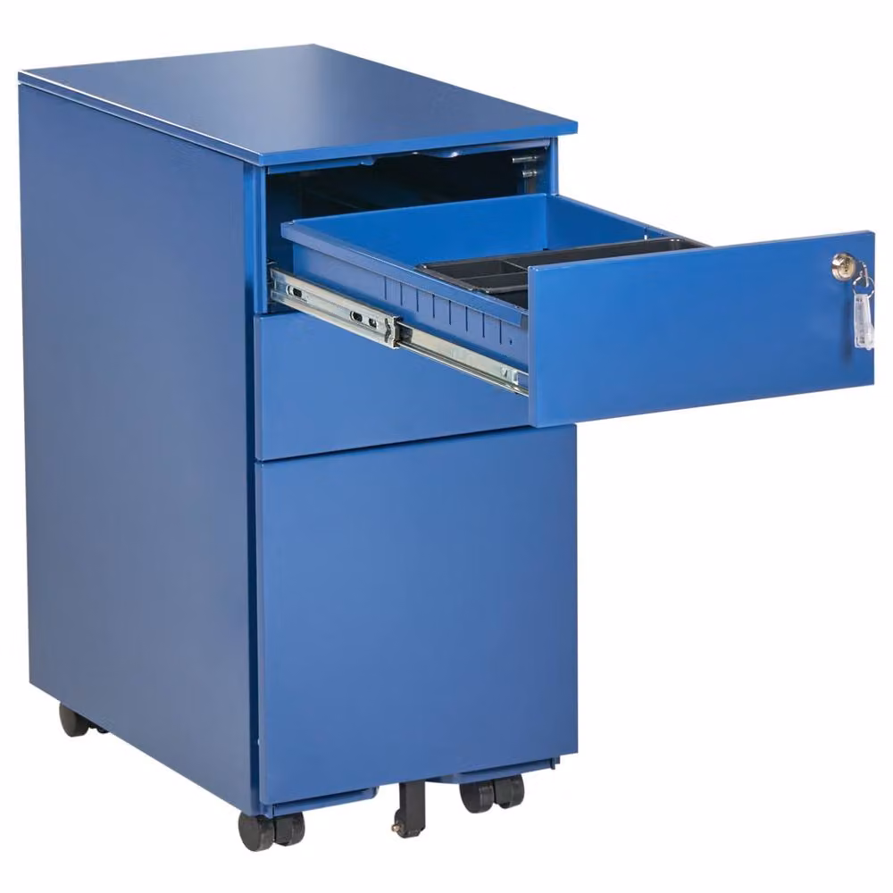 Wyld and Coco Blue Glossy Metal Mobile Lockable Locker with Adjustable Shelves and Castors – 3
