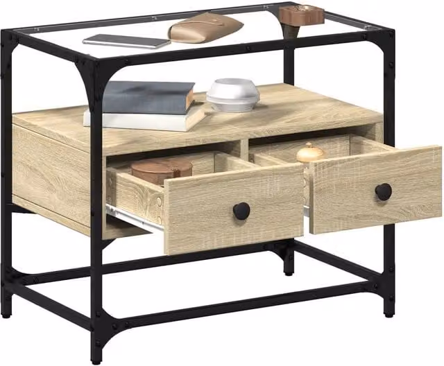 Berkfield Home TV Cabinet in Sonoma Oak with Glass Top and Engineered Wood, W/D/H: 60 x 35 x 51 cm
