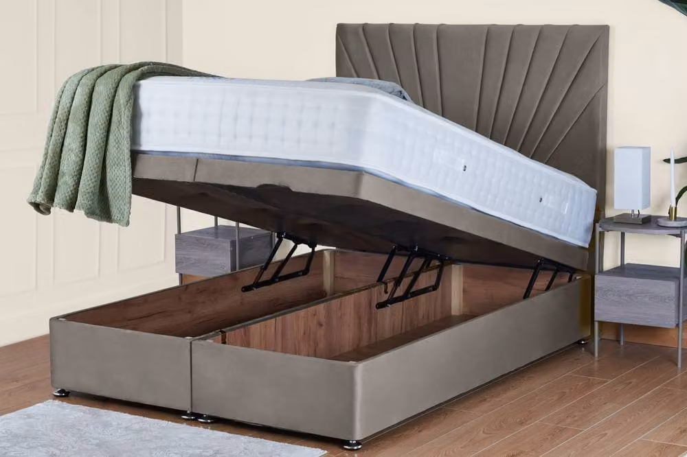UK Bed Furniture Sunrise Ottoman Bed with 54 Inch Headboard, Light Beige, W/D: 200 x 200 cm – 2